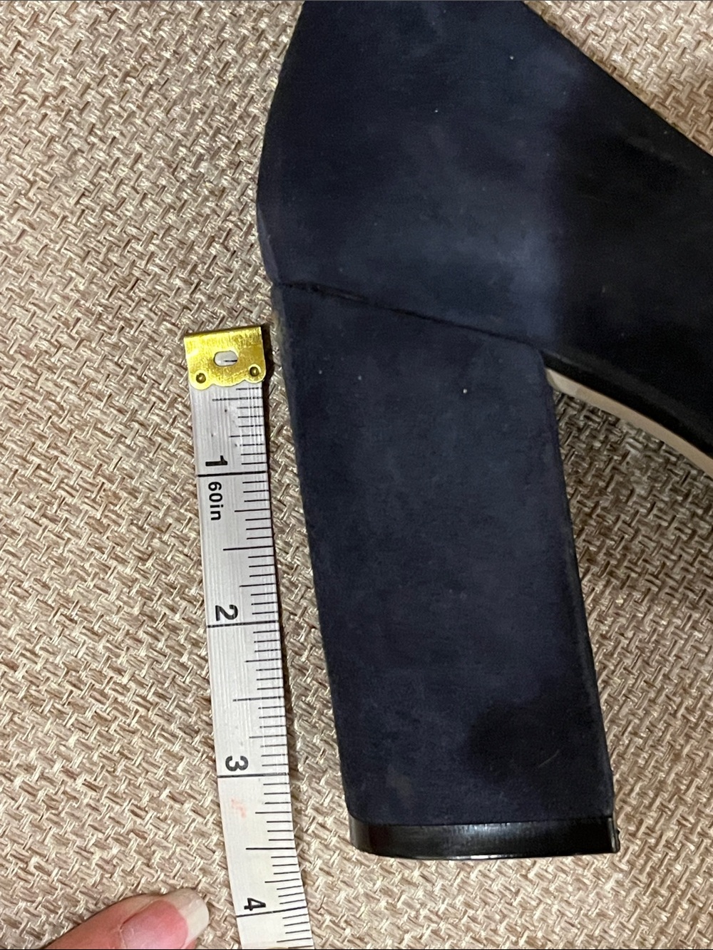 Anthropologie suede navy blue block heel pumps w/ faux fur pompons. Vintage. 6.5 - Picture 15 of 15